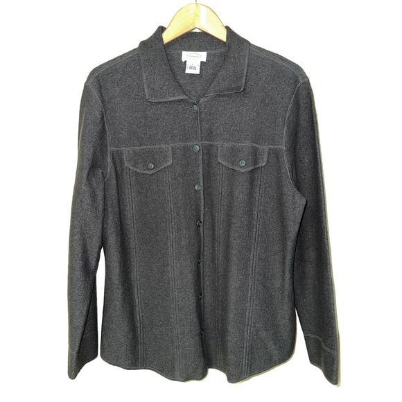 Talbots Shirt Jacket Womens Large 100% Wool Army Green Shacket Gorpcore Utlility - Picture 1 of 7